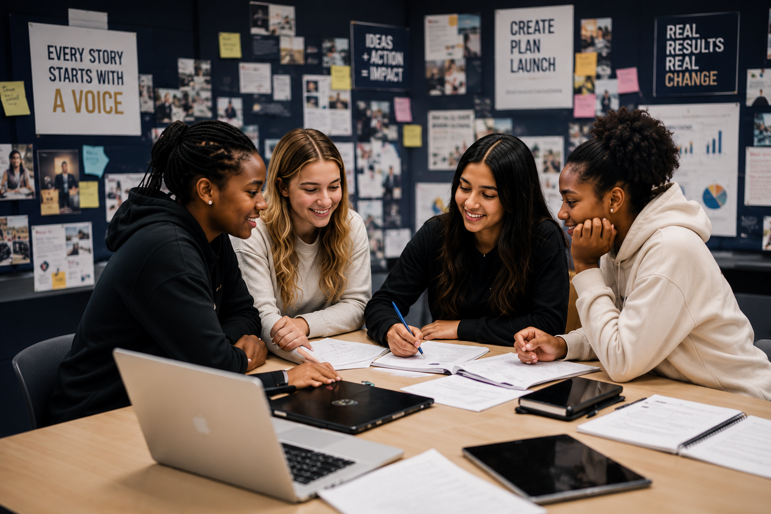 Students collaborating during a real-world learning experience