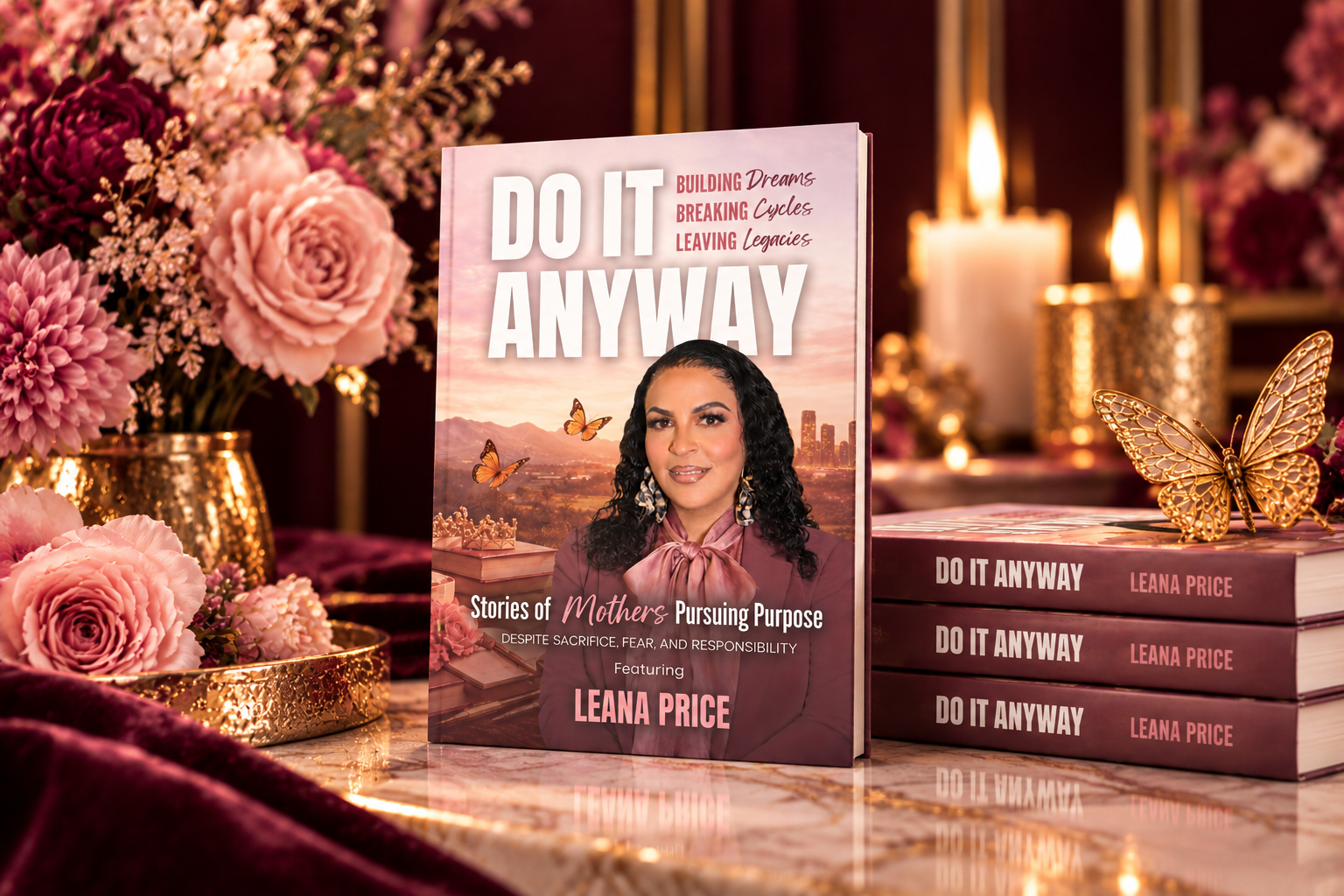 Do It Anyway books featuring LeAna Price on a deep wine background